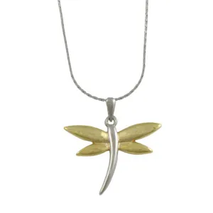 Gold and Silver Dragonfly Pendant with Silver Chain - PT471