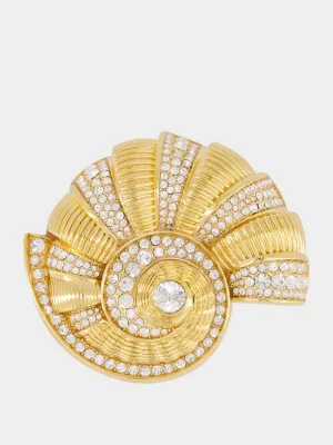 Gold Brass and Rhinestone Snail Brooch