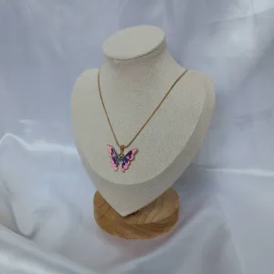 Gold Butterfly Charm Necklace - Chain Necklaces,Pink & Blue Butterfly Necklace,Gold Necklaces In The UK,Gold Jewellery In The UK, Purple