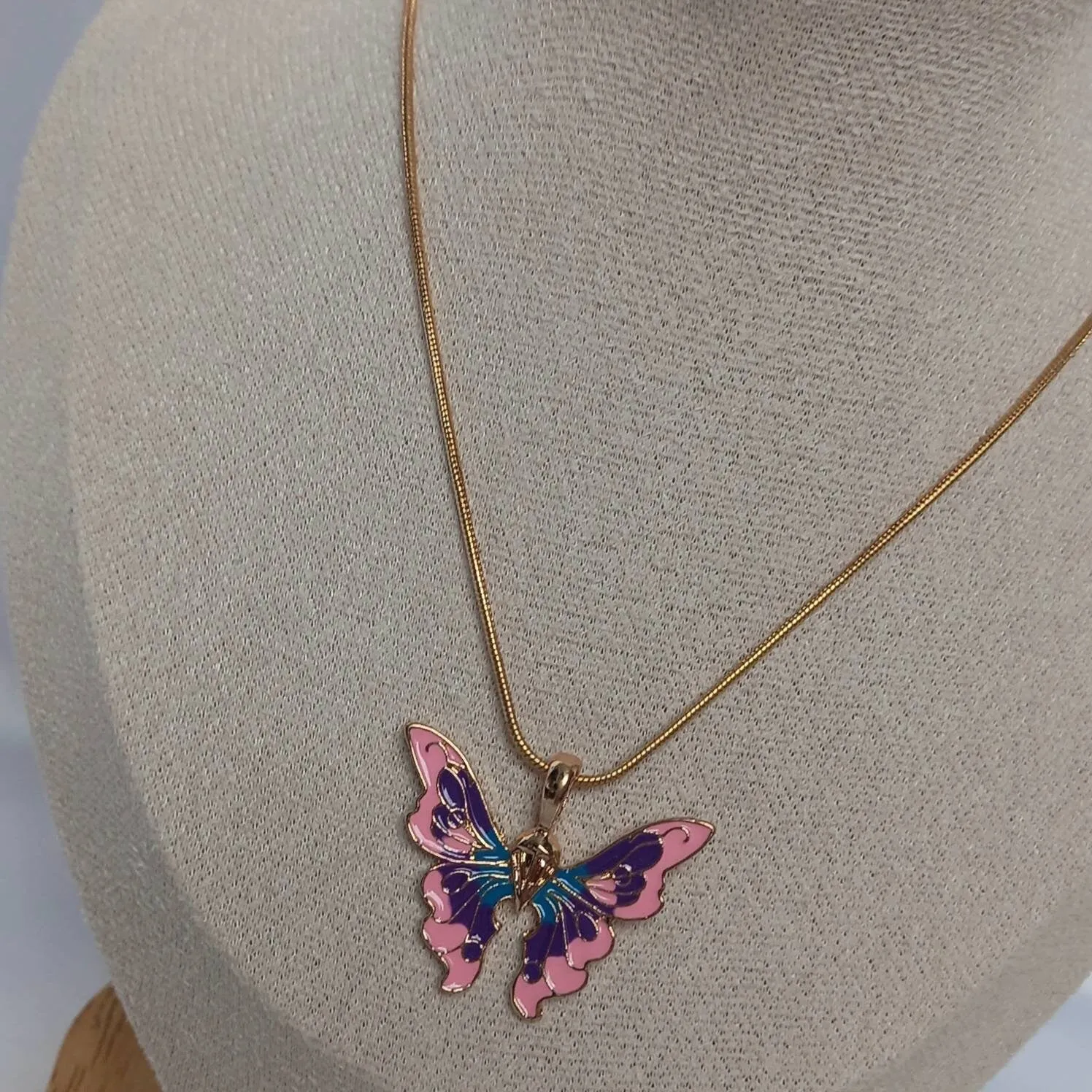 Gold Butterfly Charm Necklace - Chain Necklaces,Pink & Blue Butterfly Necklace,Gold Necklaces In The UK,Gold Jewellery In The UK, Purple