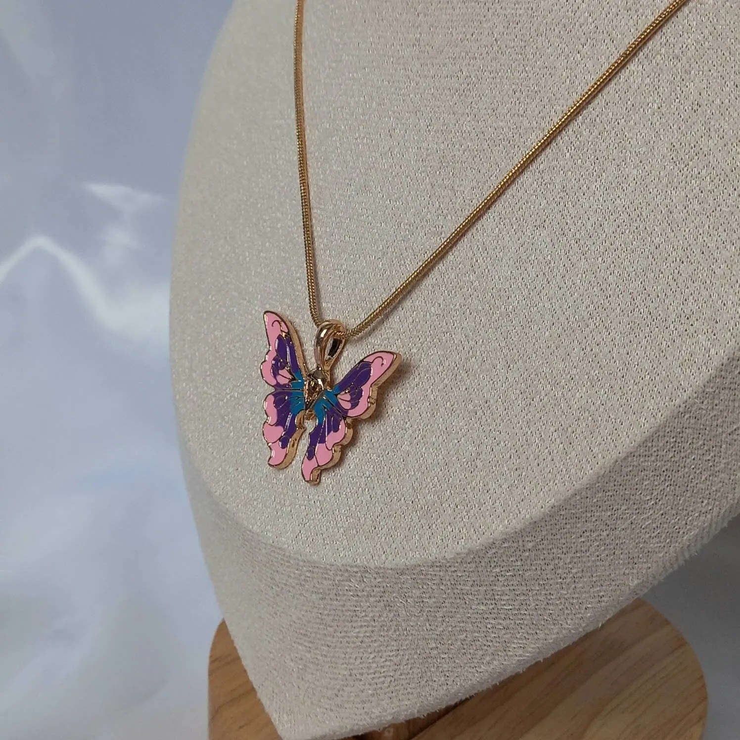 Gold Butterfly Charm Necklace - Chain Necklaces,Pink & Blue Butterfly Necklace,Gold Necklaces In The UK,Gold Jewellery In The UK, Purple