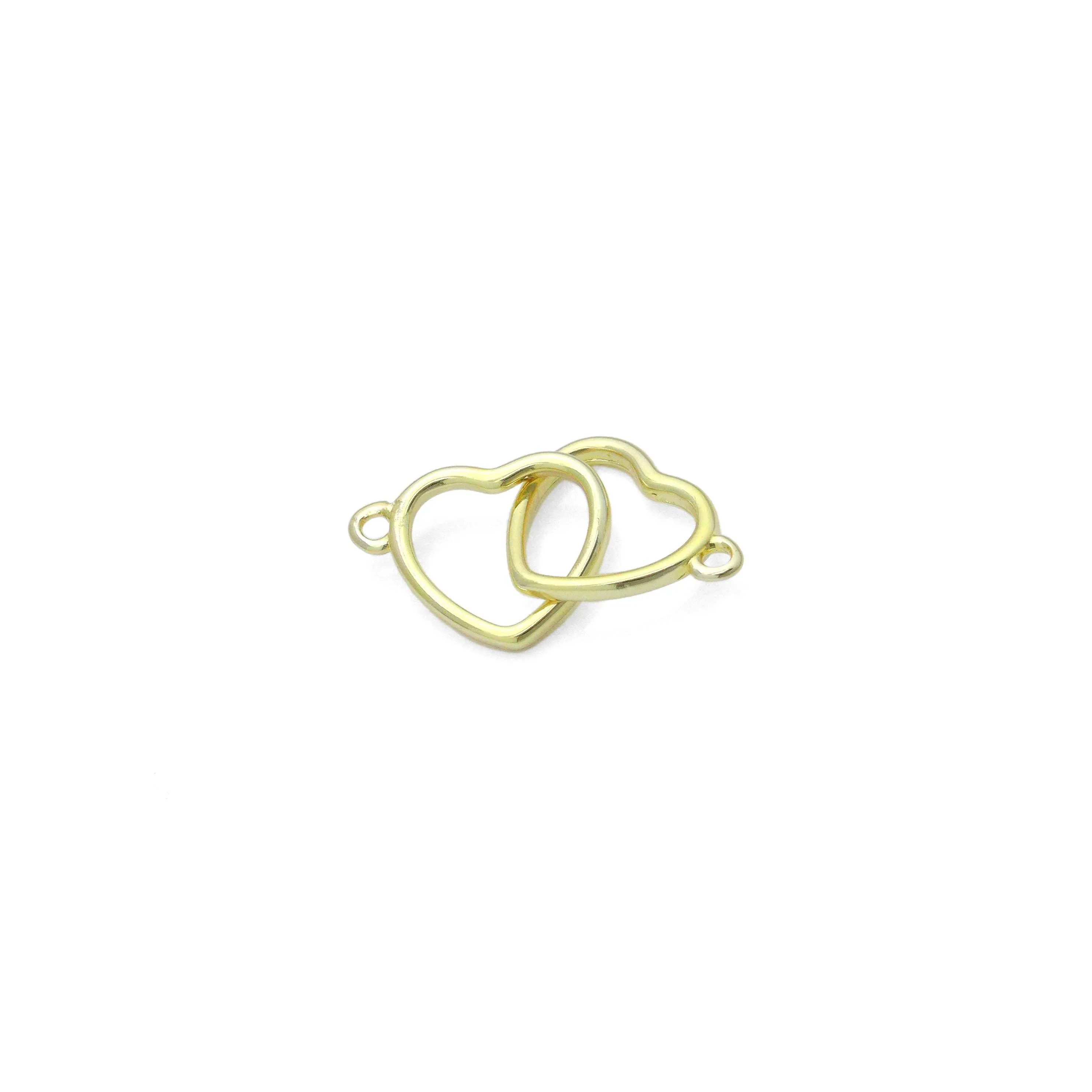 Gold Double Hearts Connector Charm Pendant,Sku#LX873