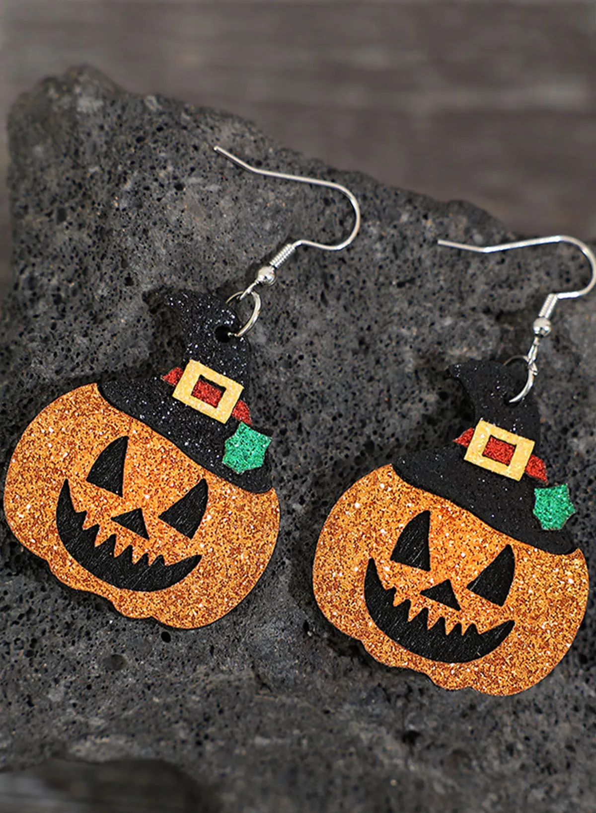 Gold Flame Halloween Pumpkin Dangle Earrings