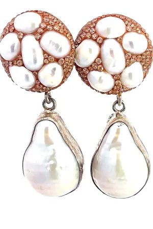 Gold Pearl Crystal Sterling Silver Earring