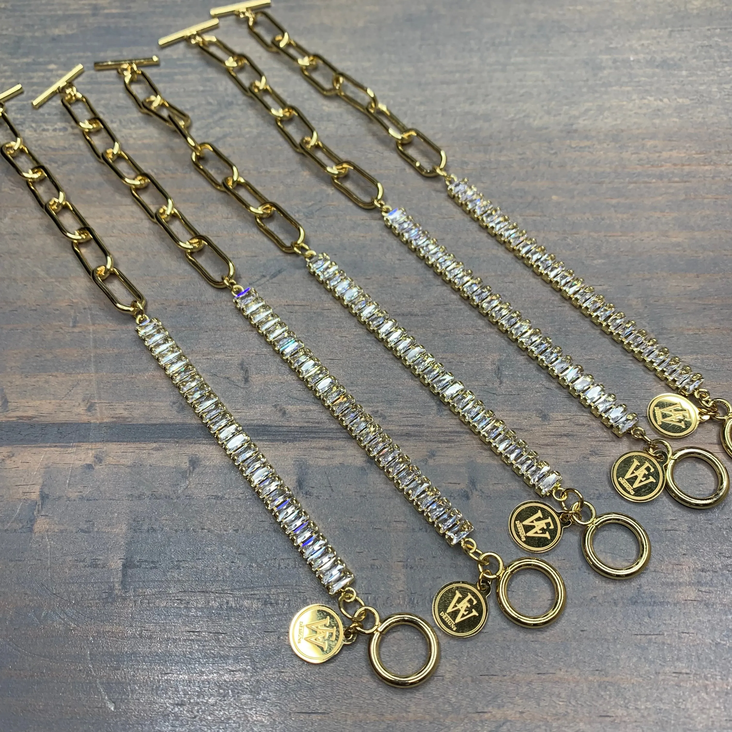 Gold Plated Baguette Cubic Zircon and Paper Clip Chain Bracelet 410-21 | Erika Williner Designs