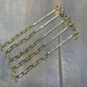 Gold Plated Baguette Cubic Zircon and Paper Clip Chain Bracelet 410-21 | Erika Williner Designs