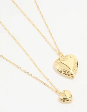 Gold Plated Heart Pendant Necklaces 2-Pack