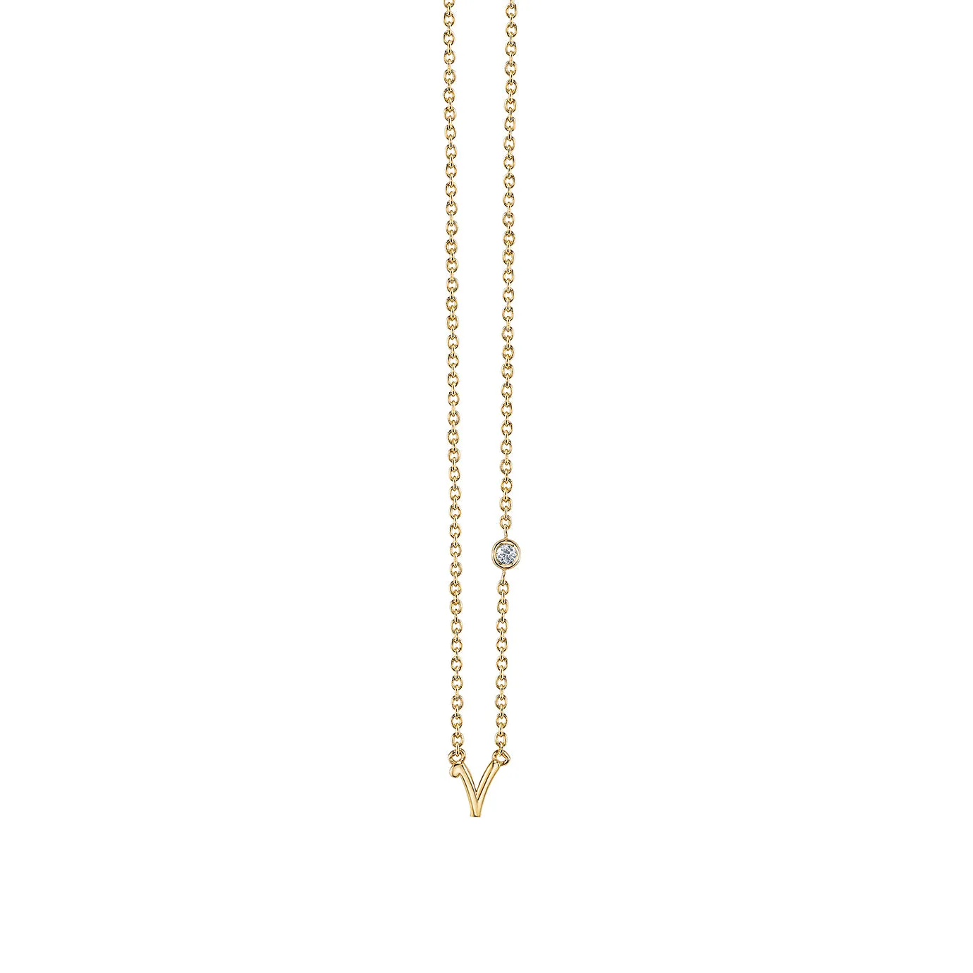 Gold Plated Sterling Silver Initial Necklace with Bezel Set Diamond
