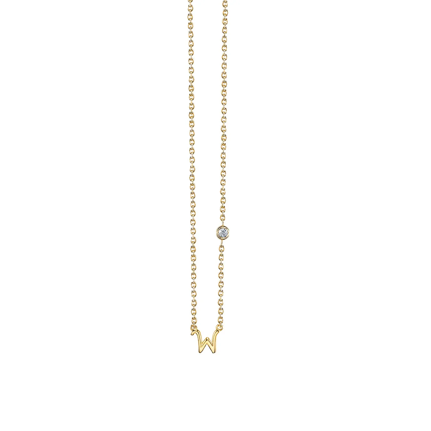 Gold Plated Sterling Silver Initial Necklace with Bezel Set Diamond
