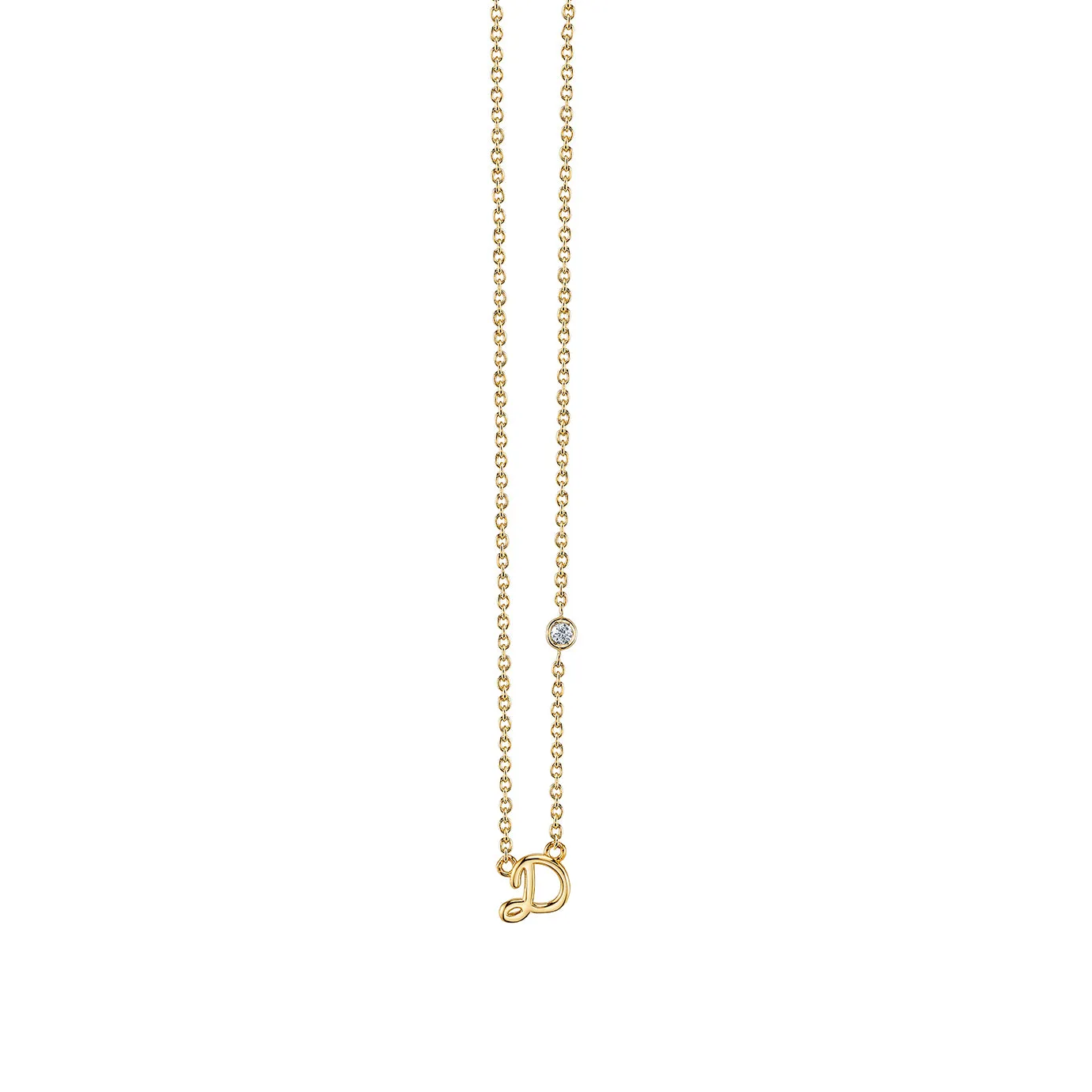 Gold Plated Sterling Silver Initial Necklace with Bezel Set Diamond