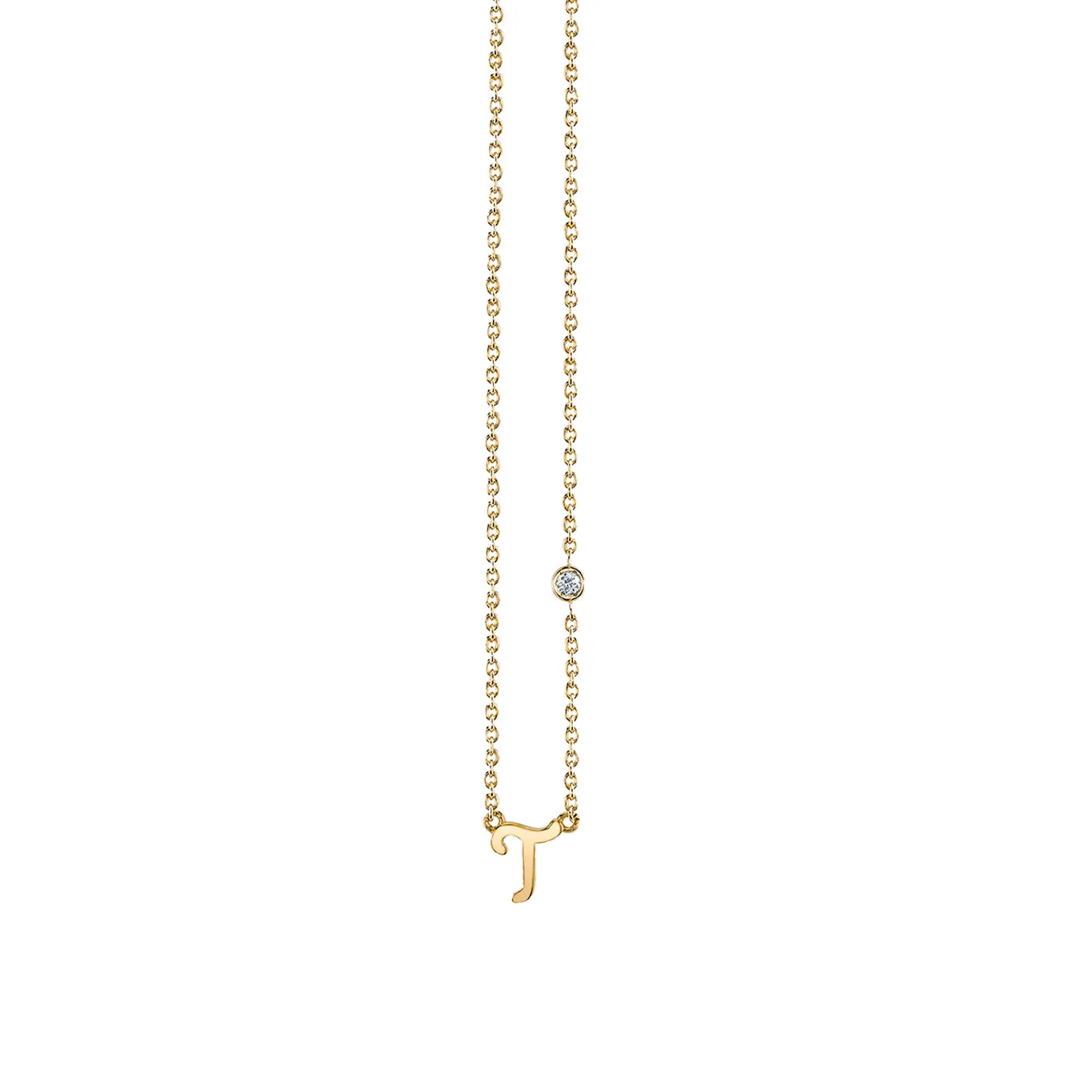 Gold Plated Sterling Silver Initial Necklace with Bezel Set Diamond