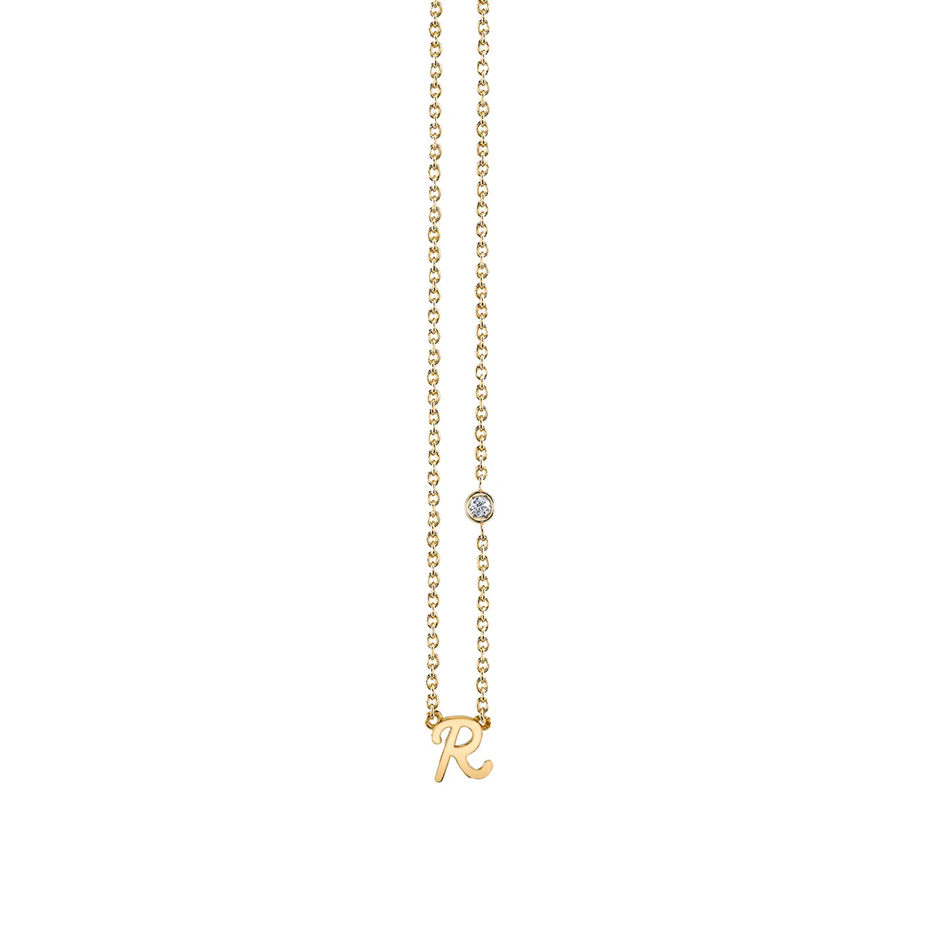 Gold Plated Sterling Silver Initial Necklace with Bezel Set Diamond