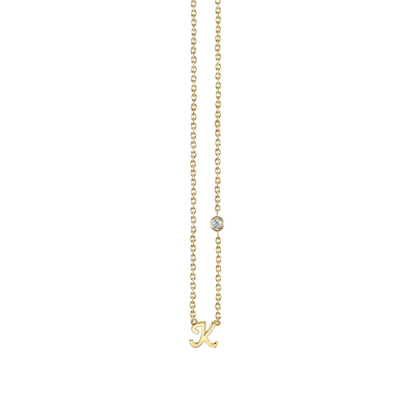Gold Plated Sterling Silver Initial Necklace with Bezel Set Diamond