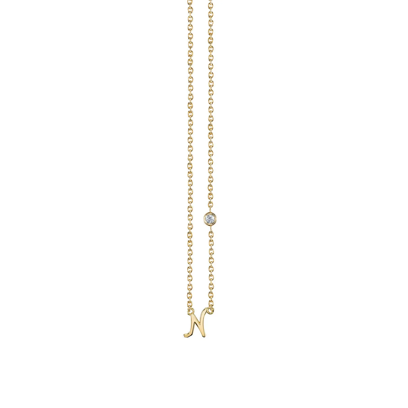 Gold Plated Sterling Silver Initial Necklace with Bezel Set Diamond