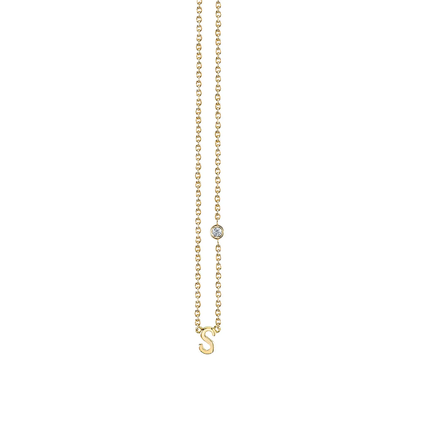 Gold Plated Sterling Silver Initial Necklace with Bezel Set Diamond