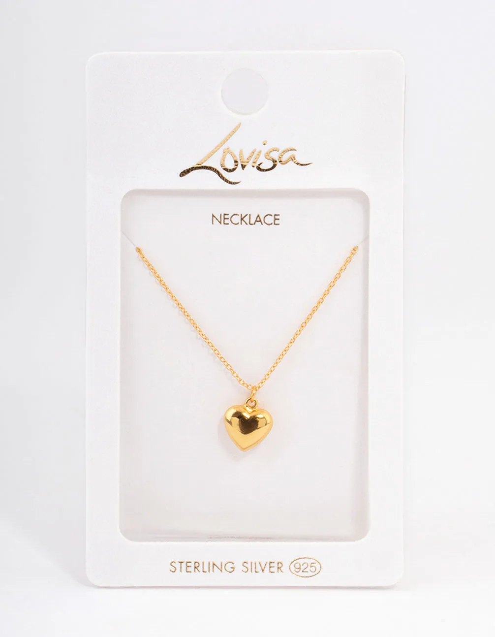 Gold Plated Sterling Silver Puffed Heart Necklace