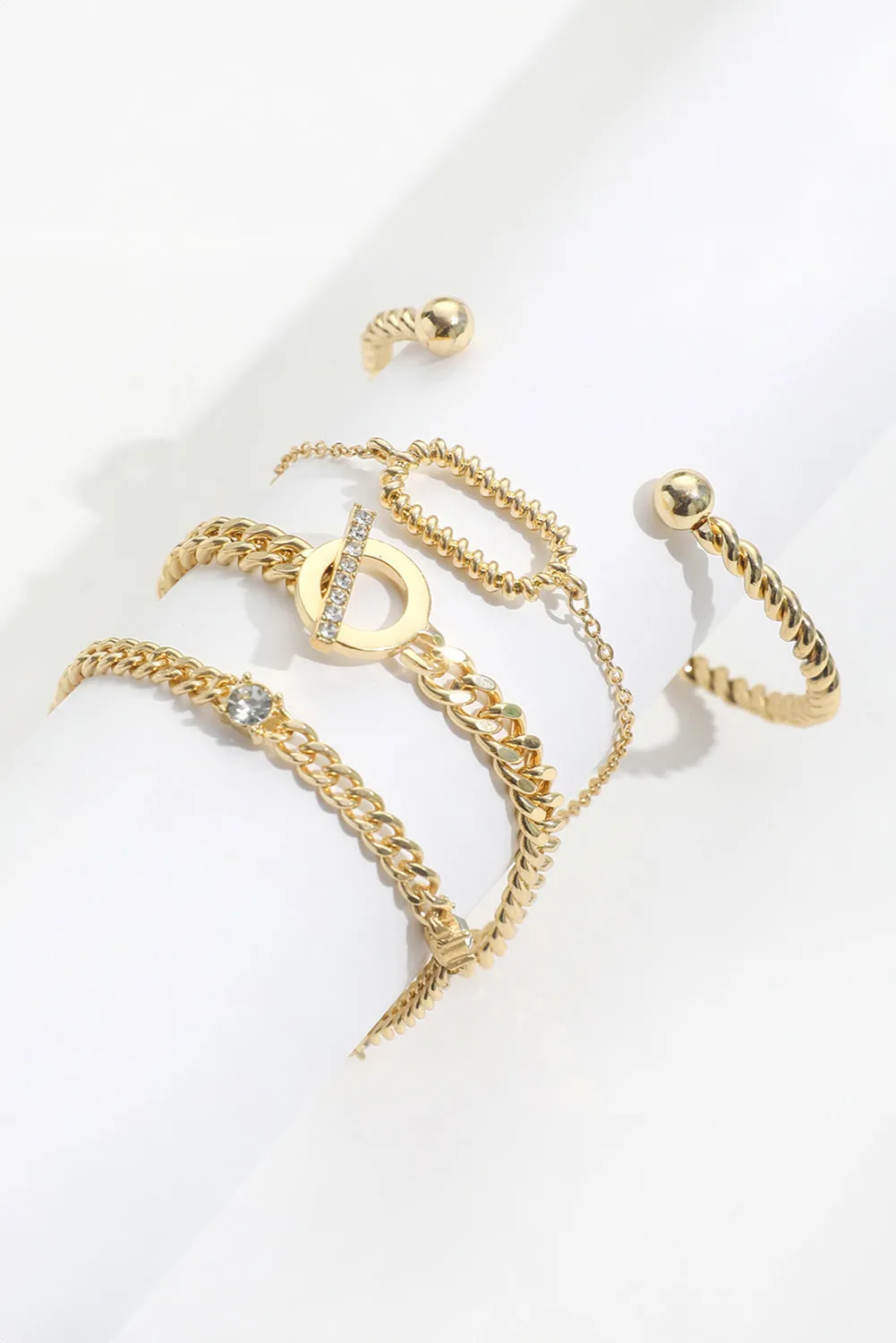 Gold Rhinestone Decor Twist Adjustable Chain Bracelets