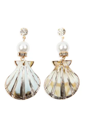 GOLD RHINESTONE PEARL WITH SHELL EARRINGS