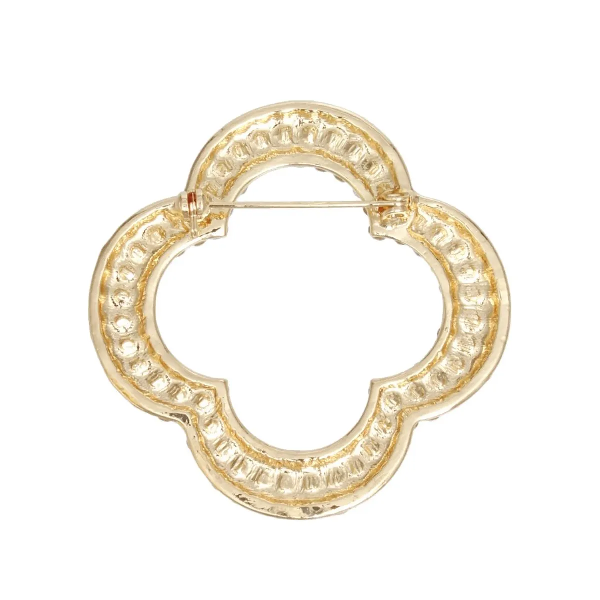 Gold Tone Rhinestone Quatrefoil Clover Brooch - Elegant Women’s Pin