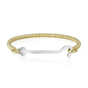 Gold Twist Bangle With Silver Hook And Diamond Rondelle