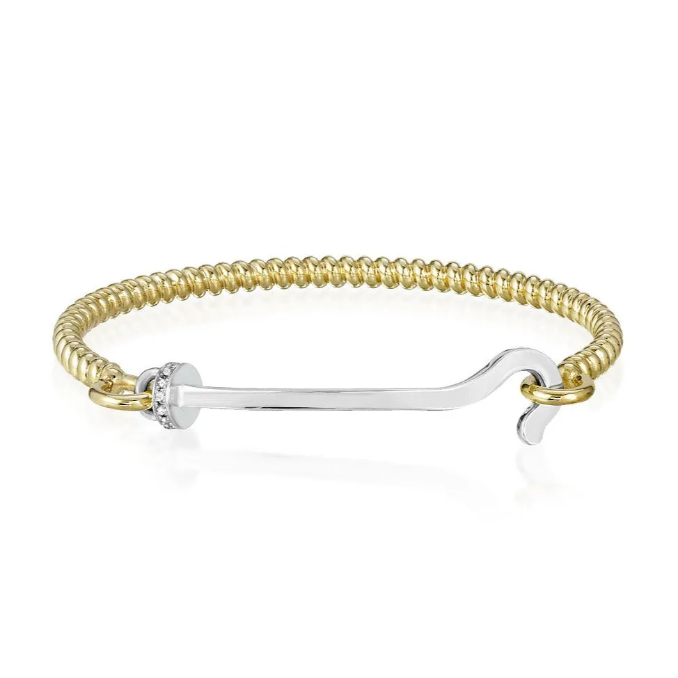 Gold Twist Bangle With Silver Hook And Diamond Rondelle