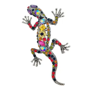 Gorgeous Colored Rhinestone Crawling Lizard Brooch with Flower Accent