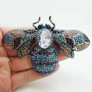 Gothic Style Classic Bee Insectl Purple Rhinestone Crystal Brooch Pin Woman Jewelry