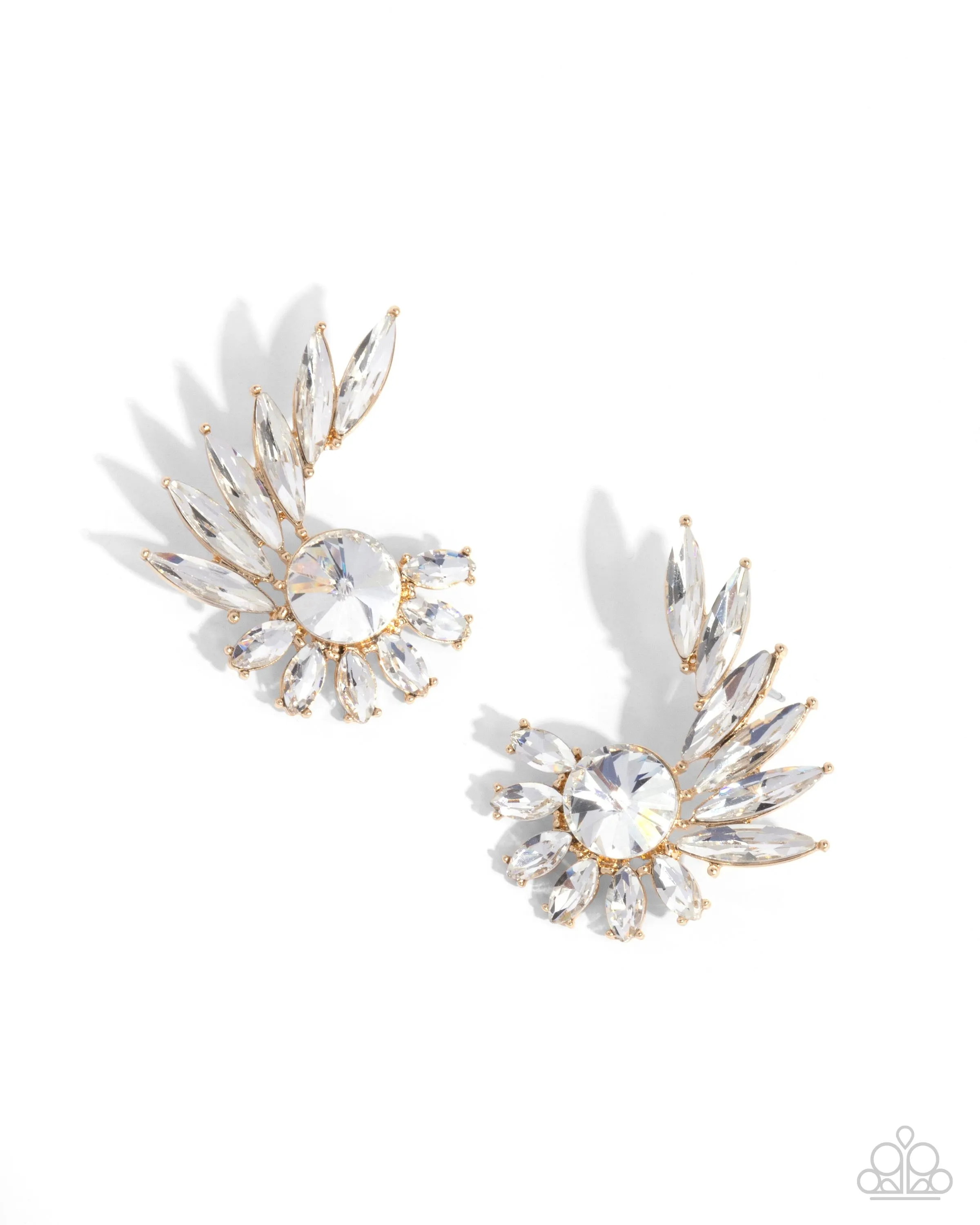 Greek Glam - Gold - White Rhinestone Paparazzi Post Earrings