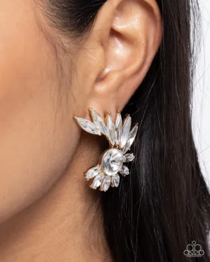 Greek Glam - Gold - White Rhinestone Paparazzi Post Earrings