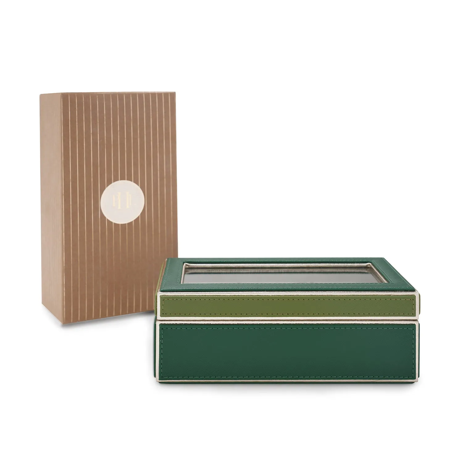 Green 3 Compartment Faux Leather Watch Box