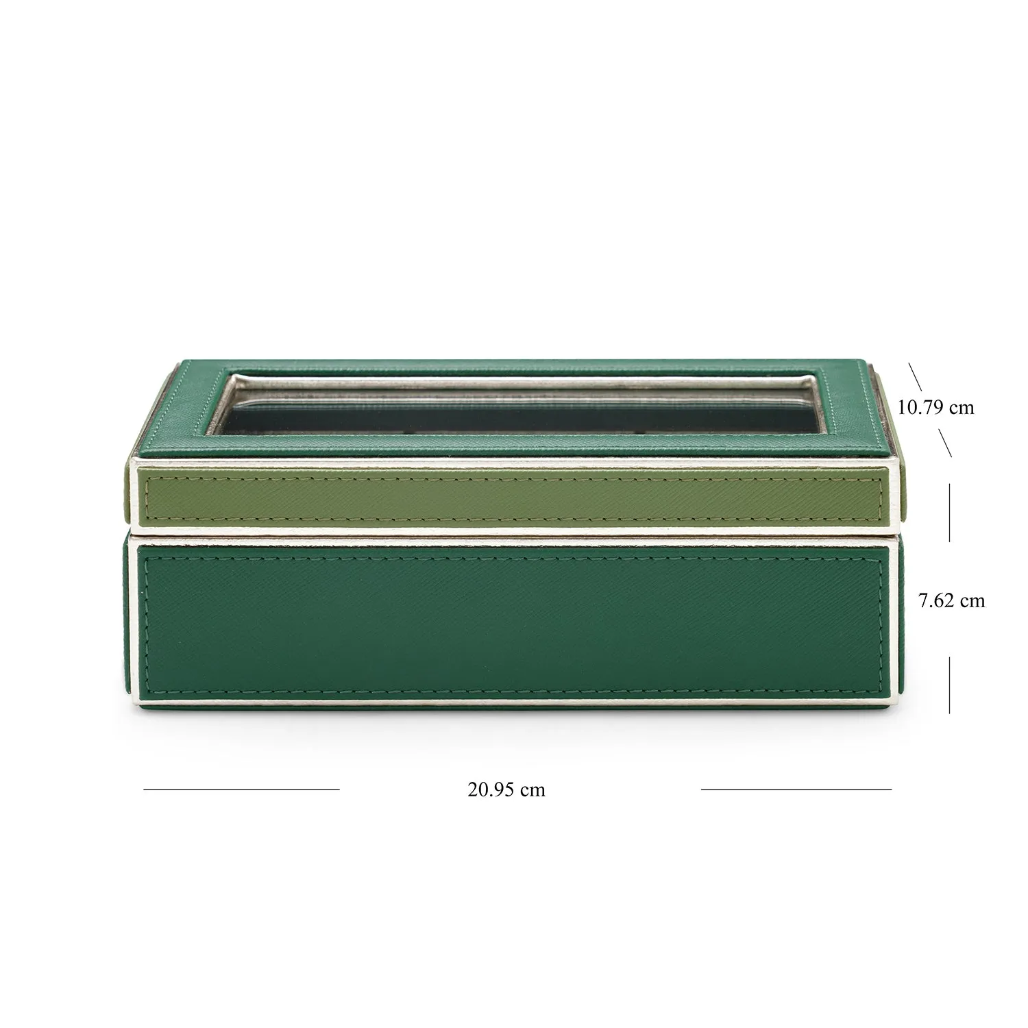 Green 3 Compartment Faux Leather Watch Box
