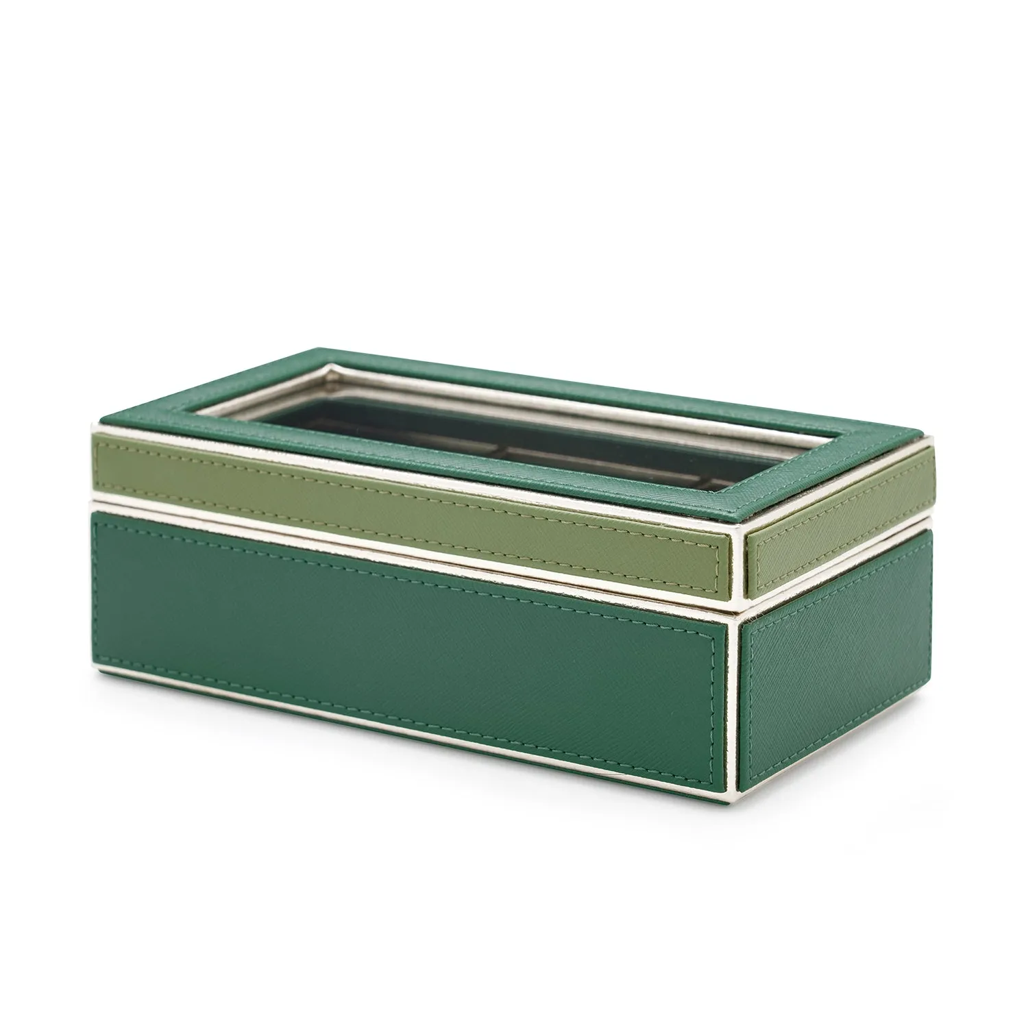 Green 3 Compartment Faux Leather Watch Box