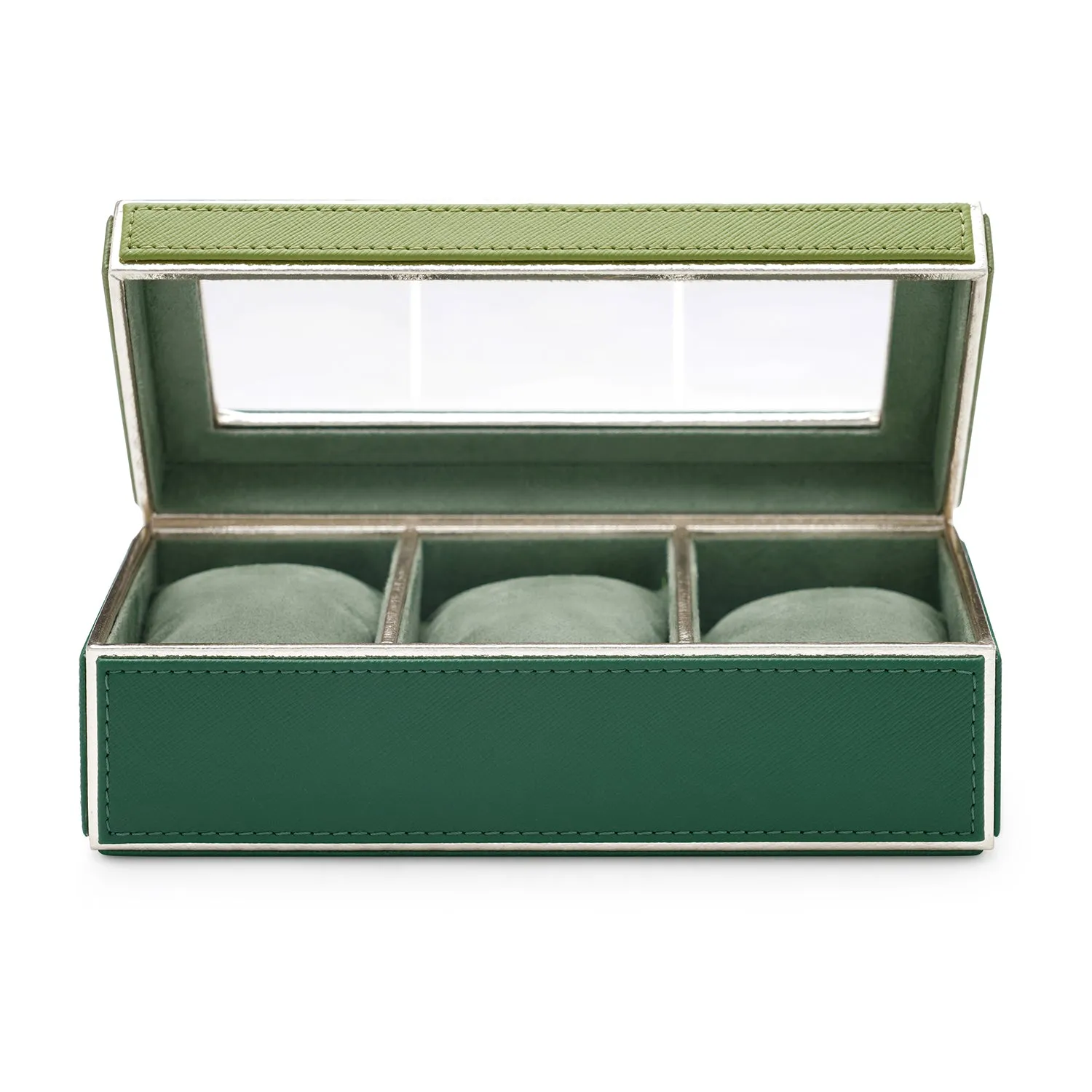 Green 3 Compartment Faux Leather Watch Box