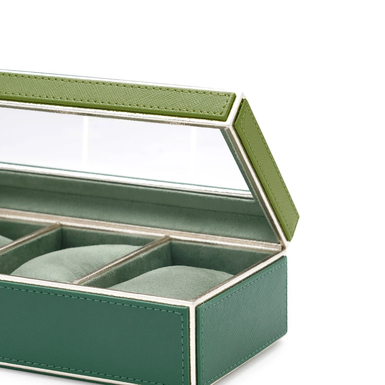 Green 3 Compartment Faux Leather Watch Box