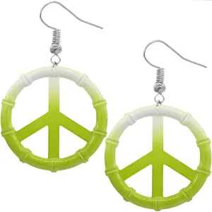 Green Two Tone Large Peace Sign Metal Earrings