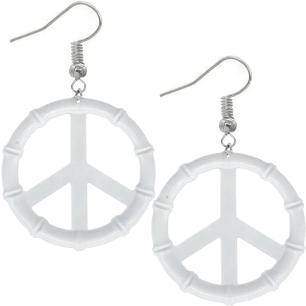 Green Two Tone Large Peace Sign Metal Earrings