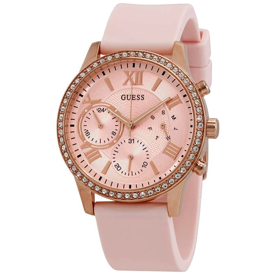 Guess Solar Quartz Multifunction Pink Dial Ladies Watch W1135L2
