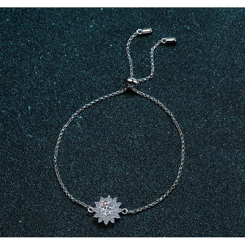 Halo Round Cut 0.5ct Moissanite Diamond Sunflower Bracelet