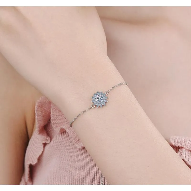 Halo Round Cut 0.5ct Moissanite Diamond Sunflower Bracelet