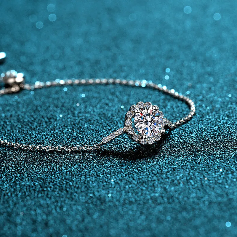 Halo Round Cut Moissanite Diamond Bracelet