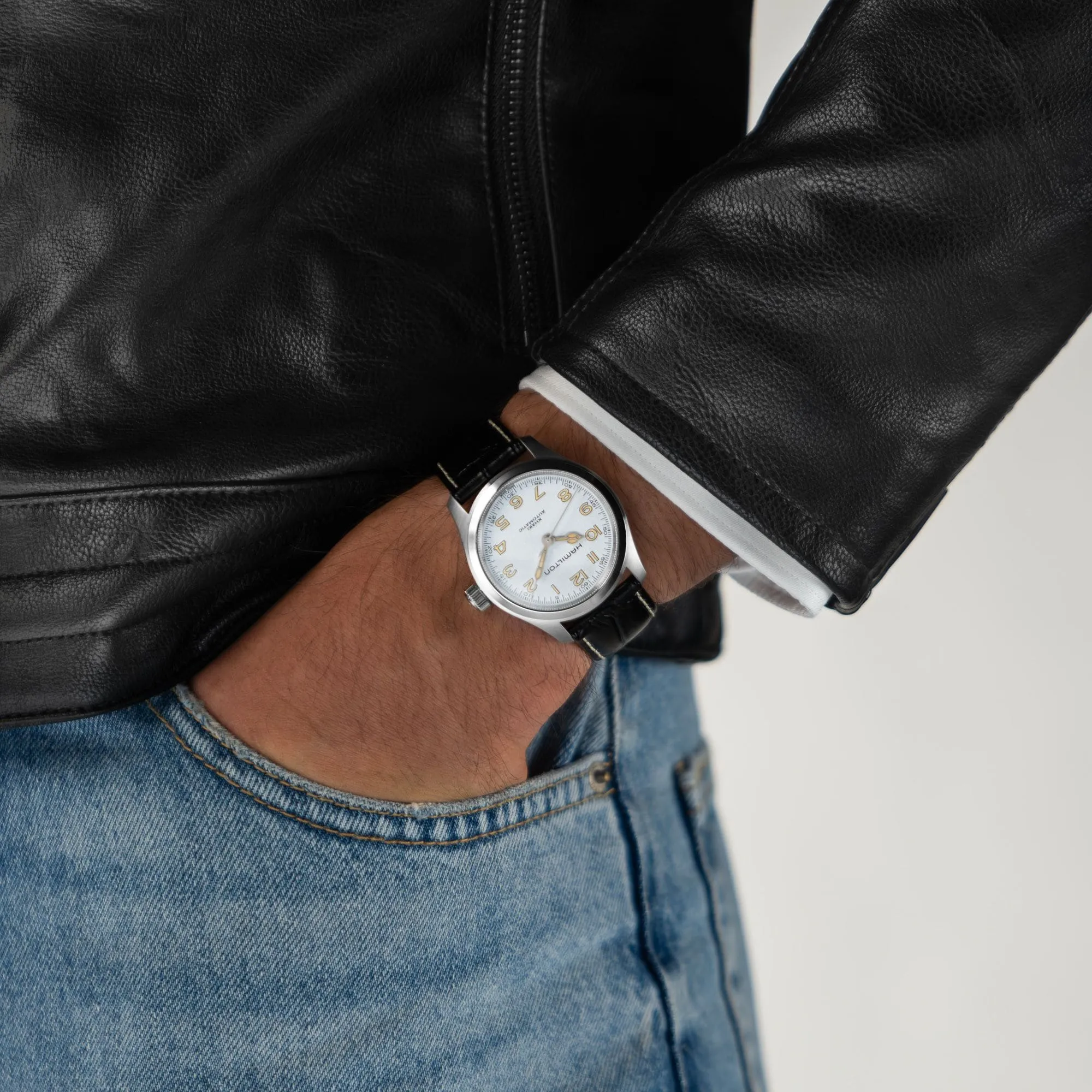 Hamilton Khaki Field White Murph 38mm on leather