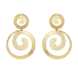 Hammered Gold Swirl Earrings Vintage 18k Yellow Gold 1.5" Estate Fine Jewelry