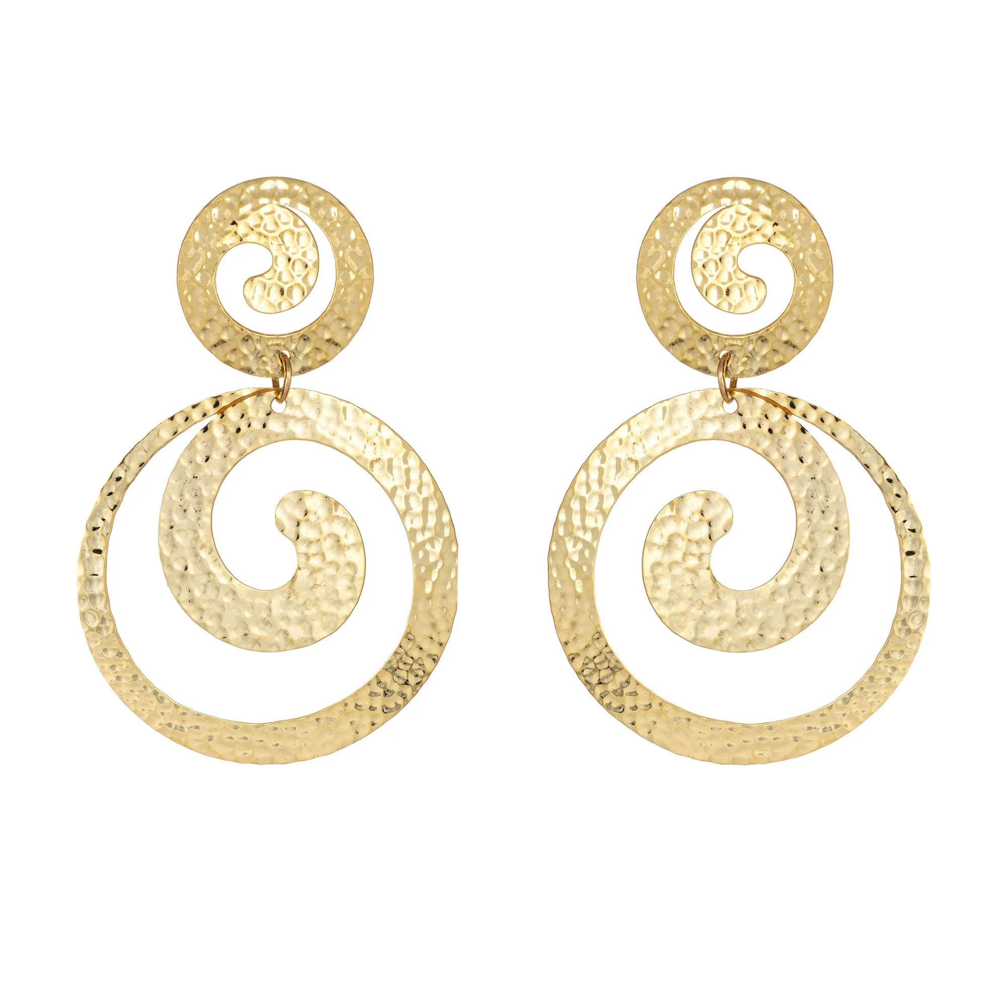 Hammered Gold Swirl Earrings Vintage 18k Yellow Gold 1.5" Estate Fine Jewelry