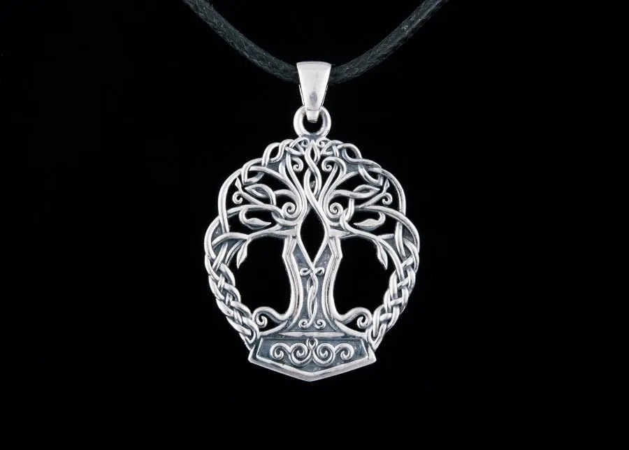 Handmade Yggdrasil & Mjolnir Viking Pendant | Sterling Silver