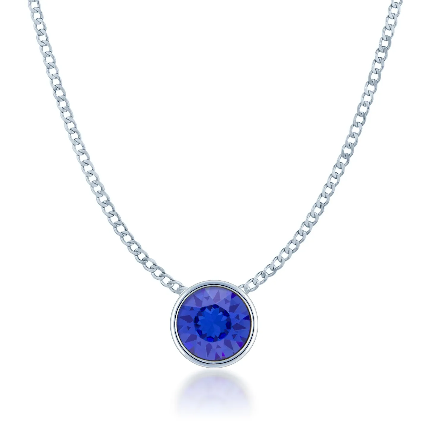 Harley Small Pendant Necklace with Blue Sapphire Round Crystals from Swarovski Silver Toned Rhodium Plated