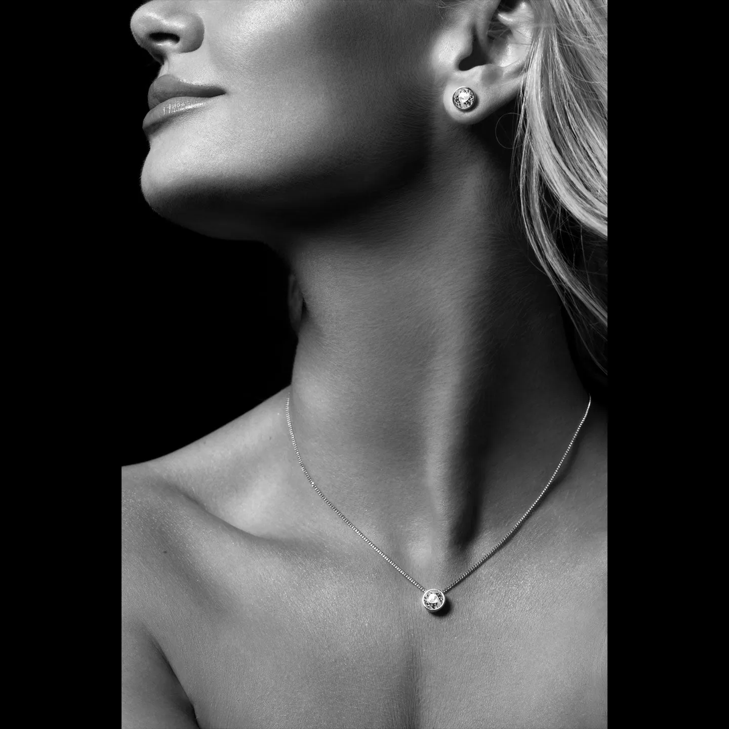 Harley Small Pendant Necklace with Blue Sapphire Round Crystals from Swarovski Silver Toned Rhodium Plated