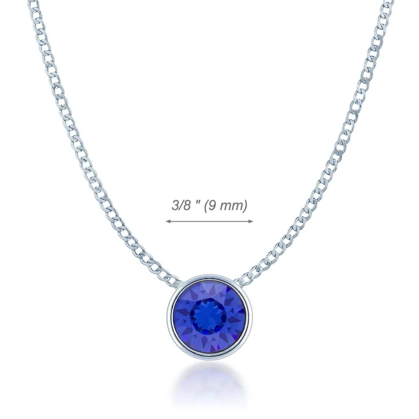 Harley Small Pendant Necklace with Blue Sapphire Round Crystals from Swarovski Silver Toned Rhodium Plated