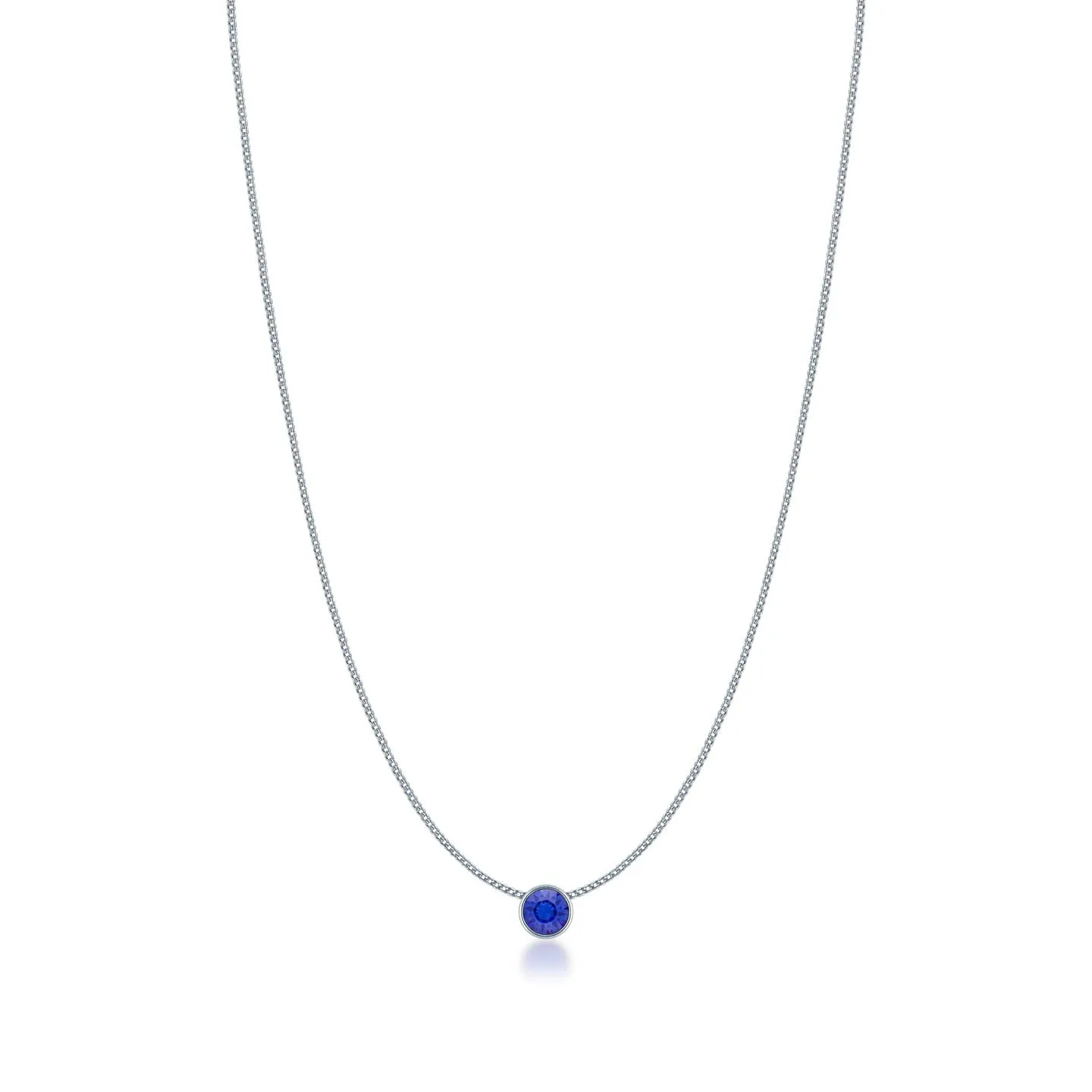 Harley Small Pendant Necklace with Blue Sapphire Round Crystals from Swarovski Silver Toned Rhodium Plated