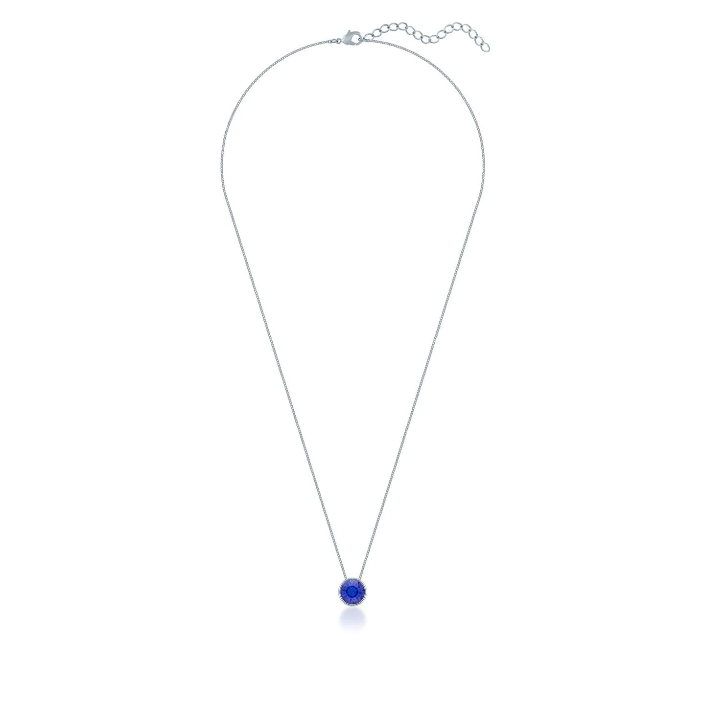 Harley Small Pendant Necklace with Blue Sapphire Round Crystals from Swarovski Silver Toned Rhodium Plated