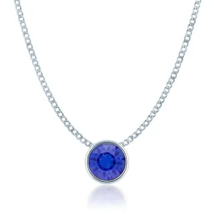 Harley Small Pendant Necklace with Blue Sapphire Round Crystals from Swarovski Silver Toned Rhodium Plated